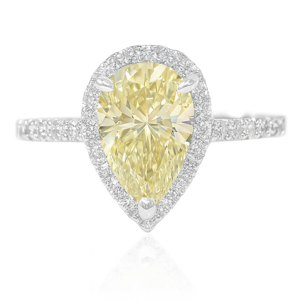 PT900 イエローダイヤモンドリング 1.409ct Fancy Yellow VS1 ペア