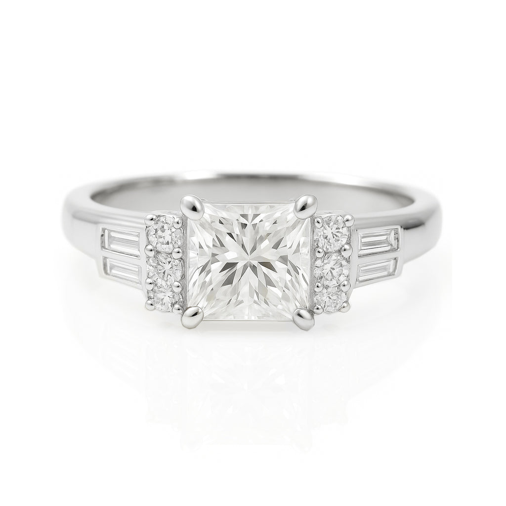 PT900 ほぼ無色ダイヤモンドリング 1.112ct VS1 プリンセスカット