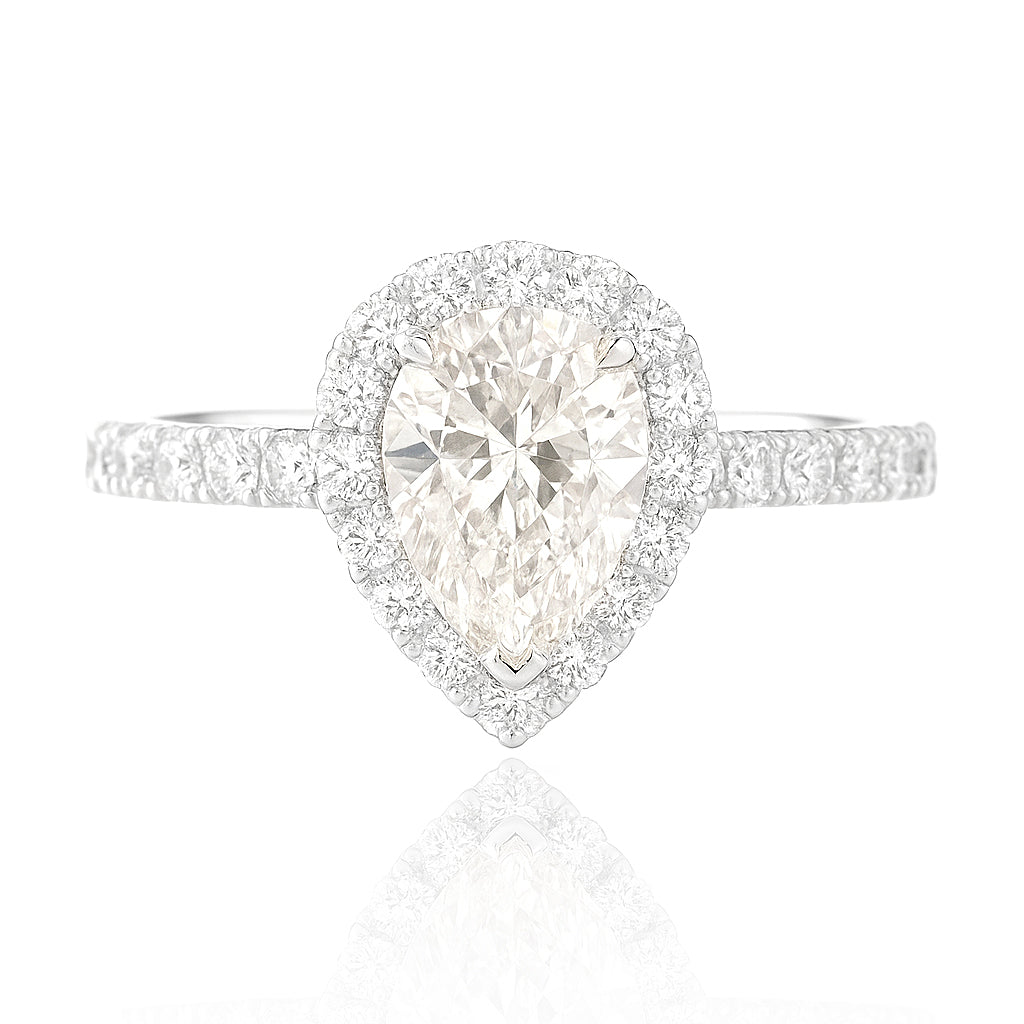 18K ほぼ無色H ダイヤモンドリング 1.319ct SI1 ペアカット