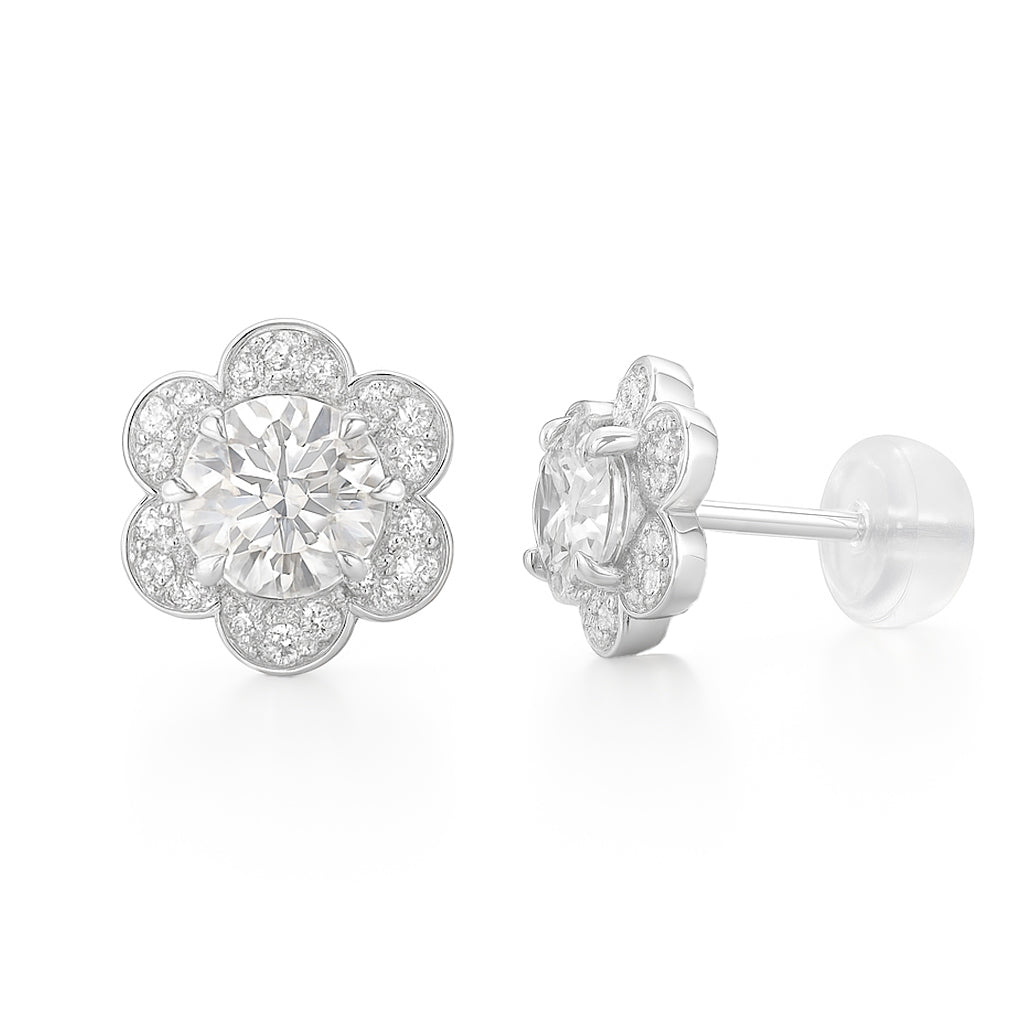 18K 花柄 ダイヤモンドイヤリング - 2.227ct