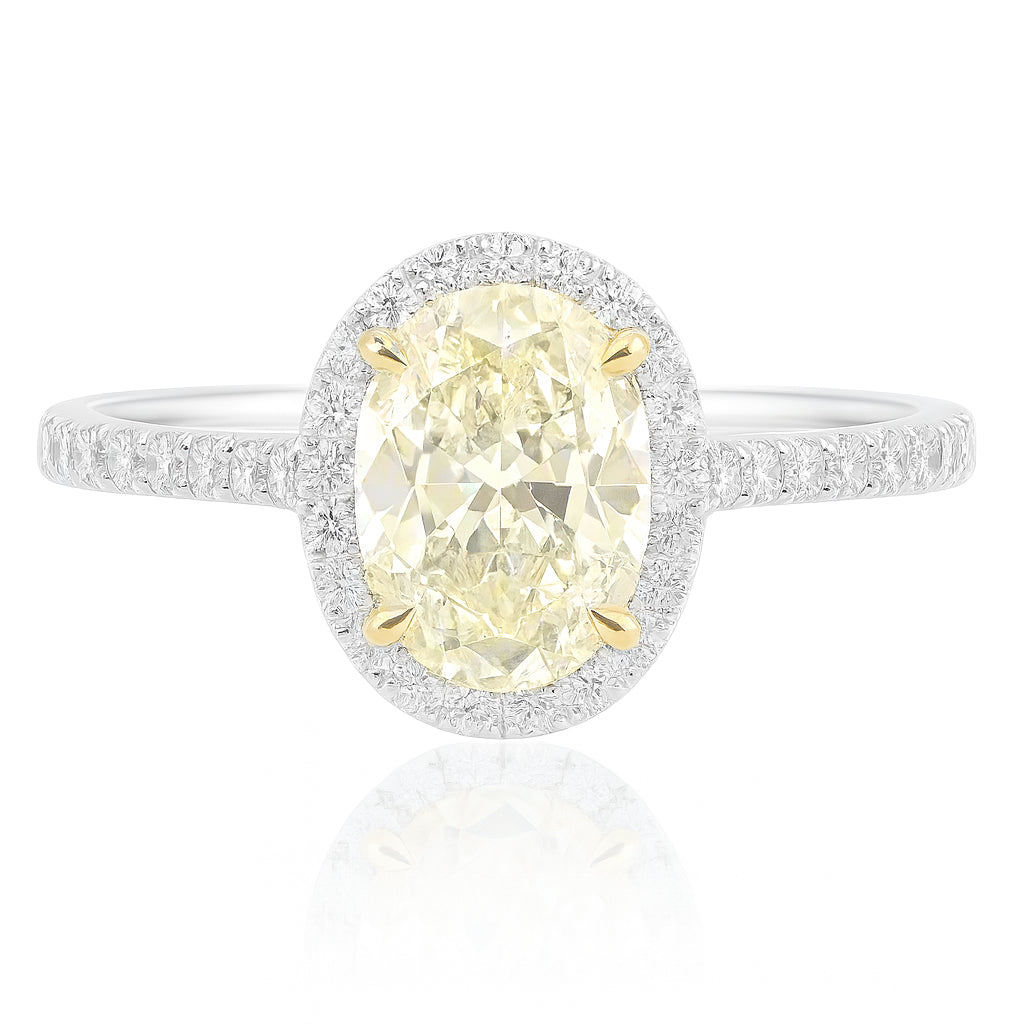 18K イエローダイヤモンドリング 1.448ct Light Yellow SI1 オーバル