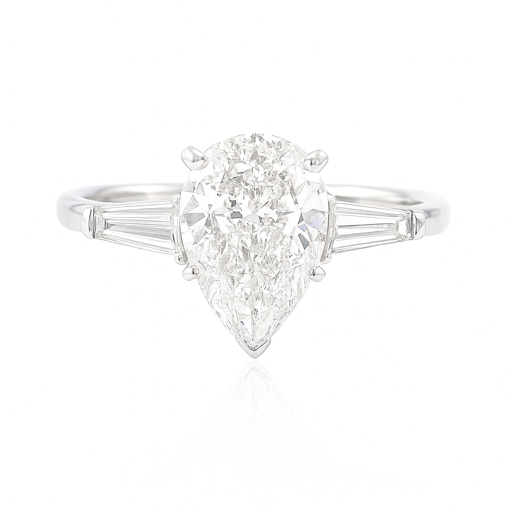 Pear Colorless Diamond Ring (Baguette side diamonds) - 2.214ct