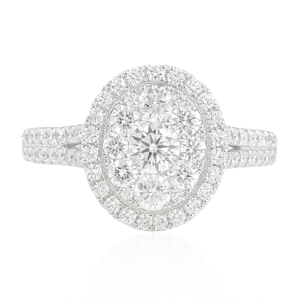 18K 無色ダイヤモンドリング 0.9ct ラウンドダイヤオーバルシェイプ