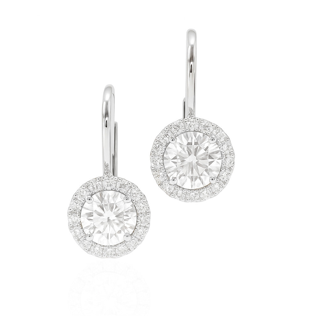 18K 無色F ダイヤモンドイヤリング ラウンド - 1.641ct