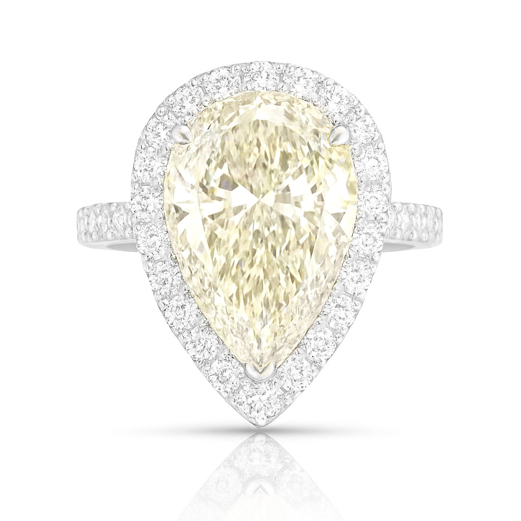 18K イエローダイヤモンドリング 4.33ct Very Light Yellow SI2 ペアカット