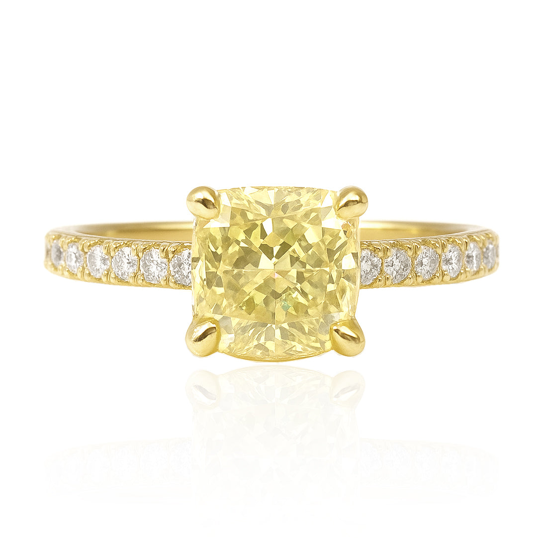 天然ダイヤモンドリング Yellow 1.71ct Cushion 透明度の含浸処理画像