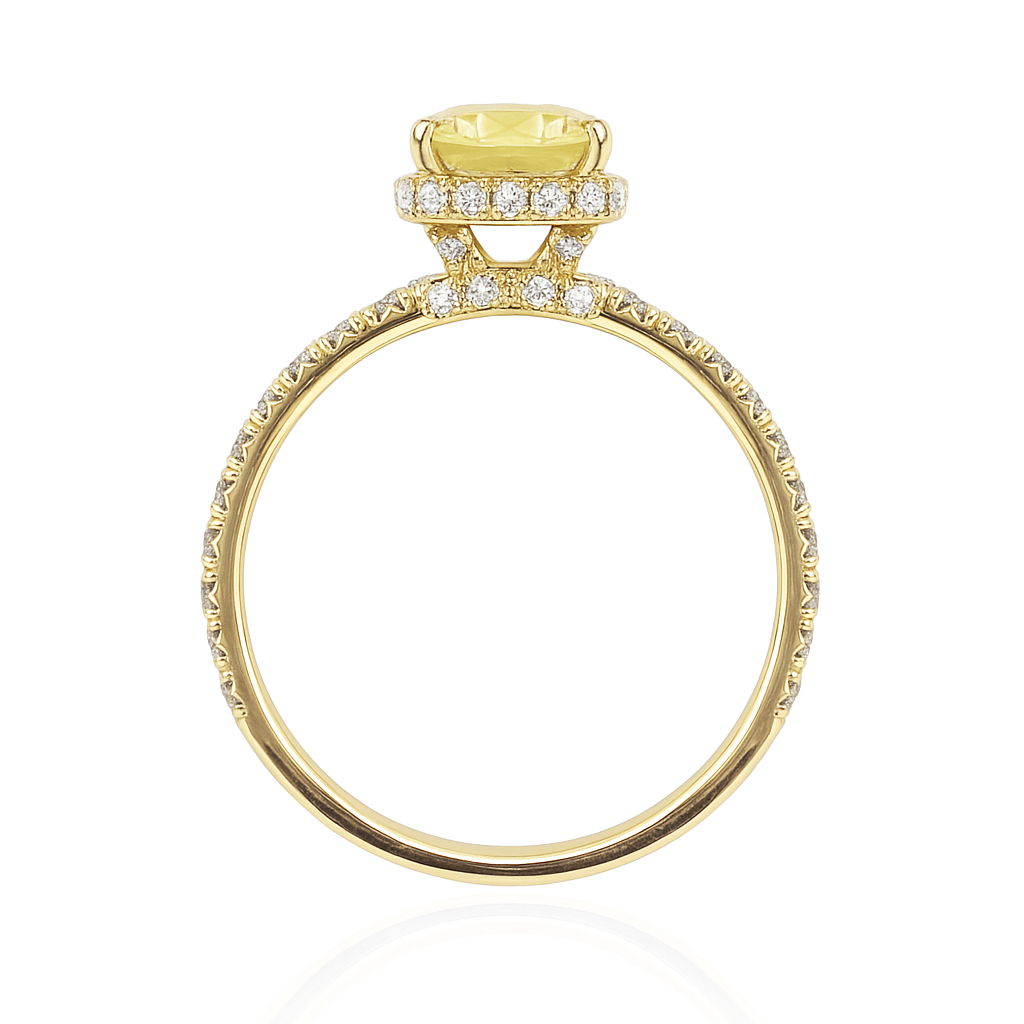 天然ダイヤモンドリング Yellow 1.71ct クッション横 透明度の含浸処理 画像