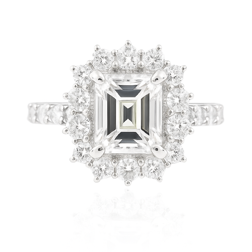 ほぼ無色H ダイアモンドリング エメラルド 2.625ct VS1 画像