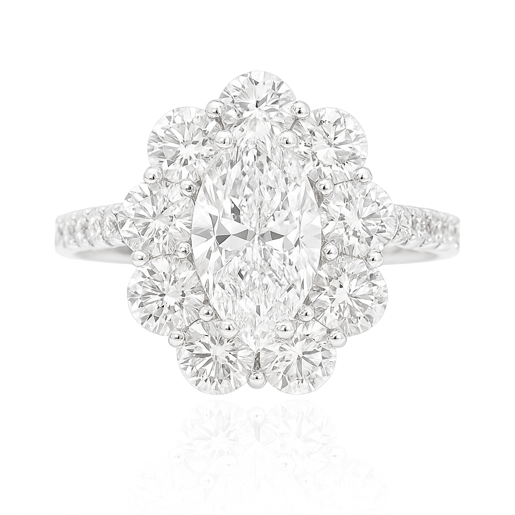 PT950 花柄 無色ダイヤモンドリング 1.98ct VVS2 オーバル 画像
