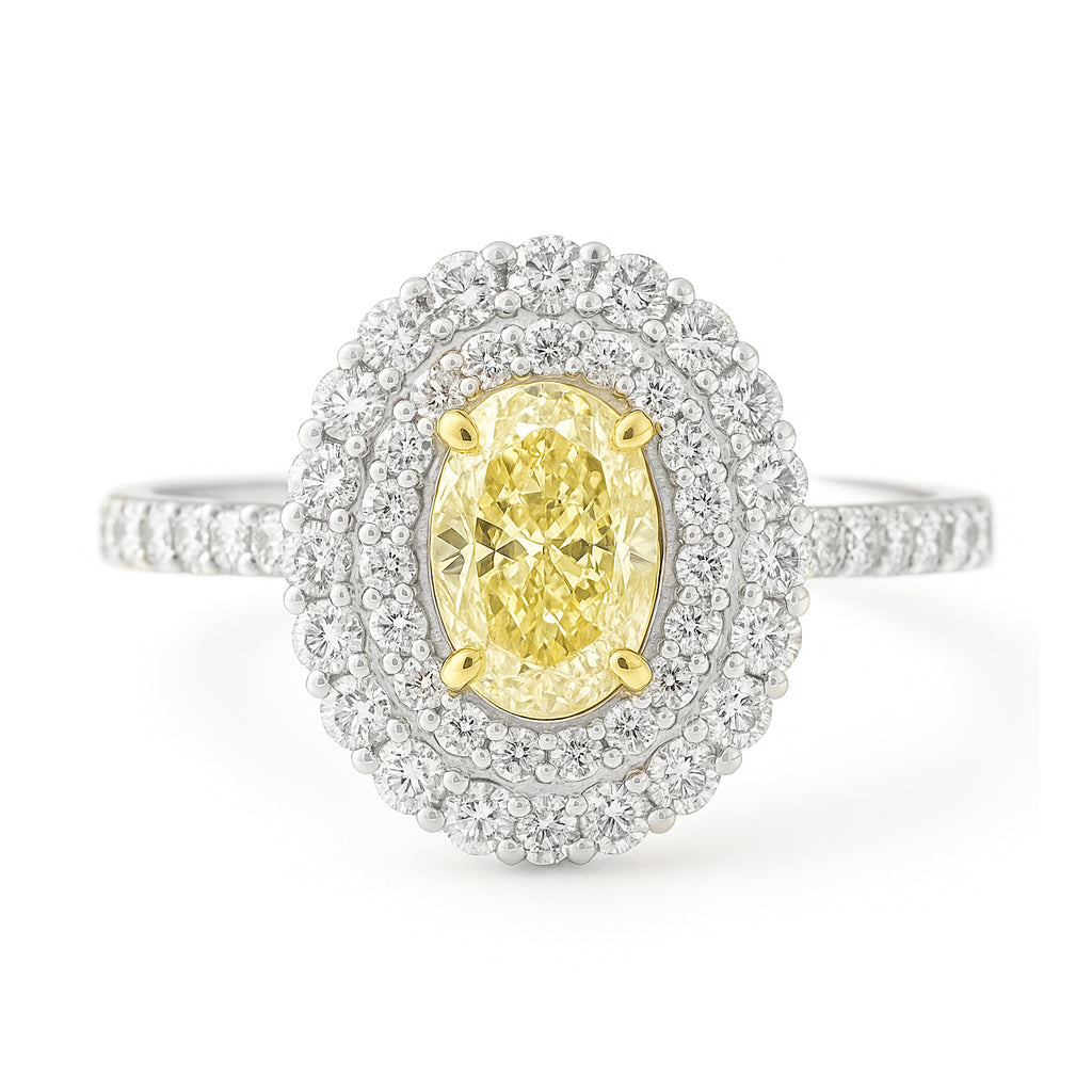 PT950 イエローダイヤモンドリング 2.158ct VS2 Light Yellow オーバル