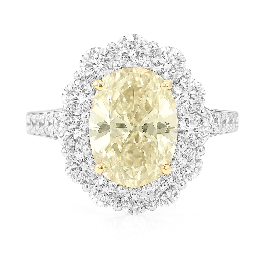 PT950 イエローダイヤモンドリング 2.98ct VS1 Very Light Yellow オーバル