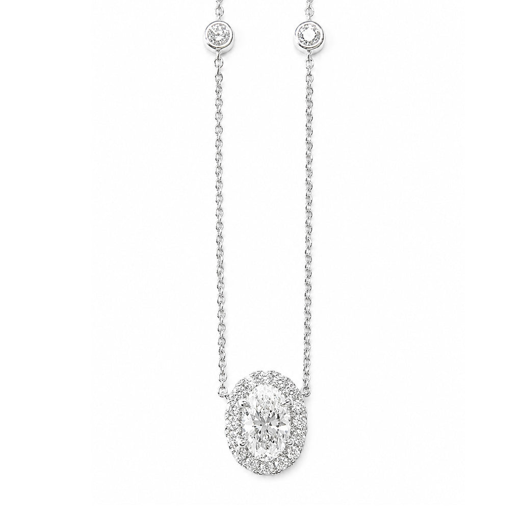 18KWG Colorless F Natural Diamond Necklace 0.522ct Oval Cut