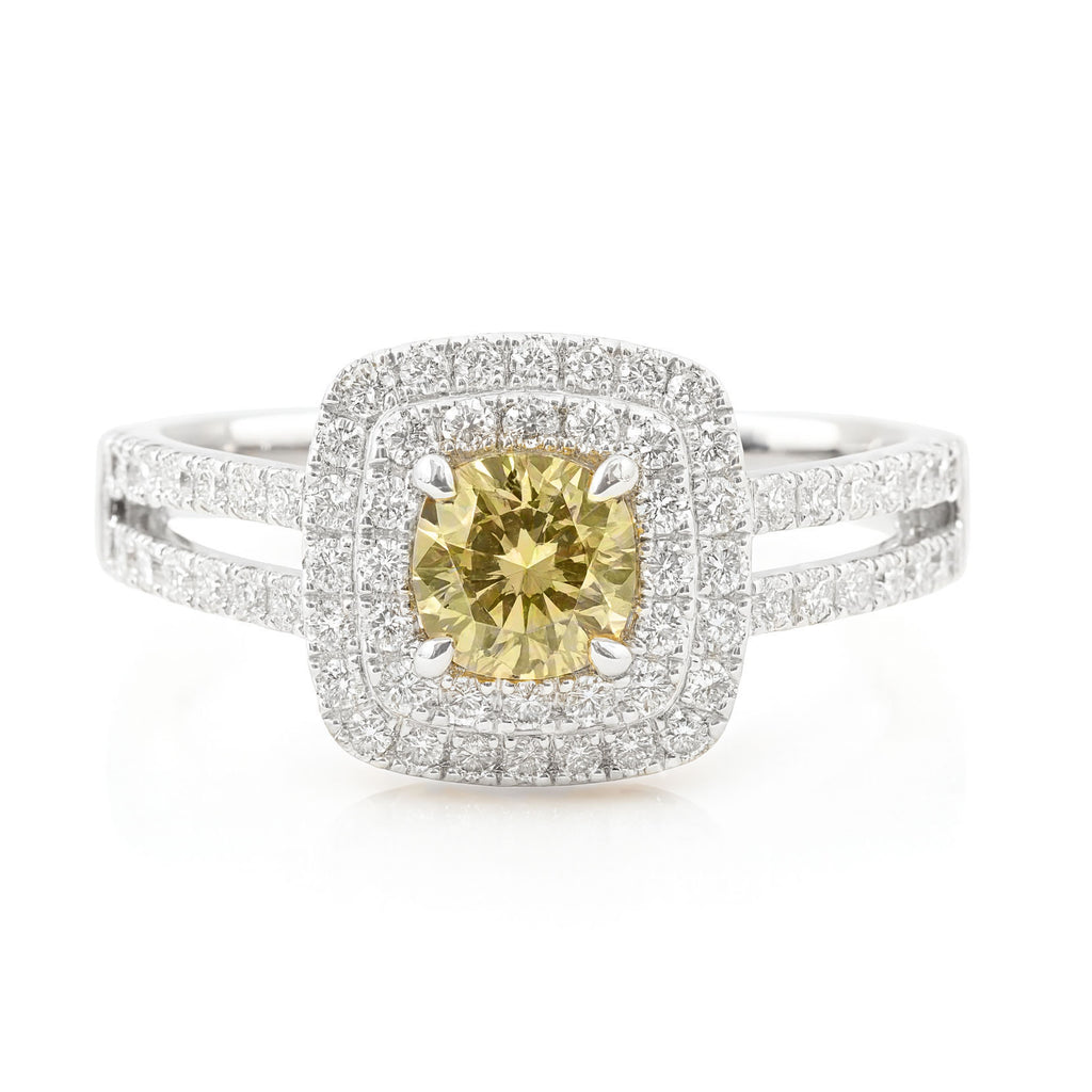 18K Round-cut Fancy Deep Yellow Diamond Ring - 0.501ct