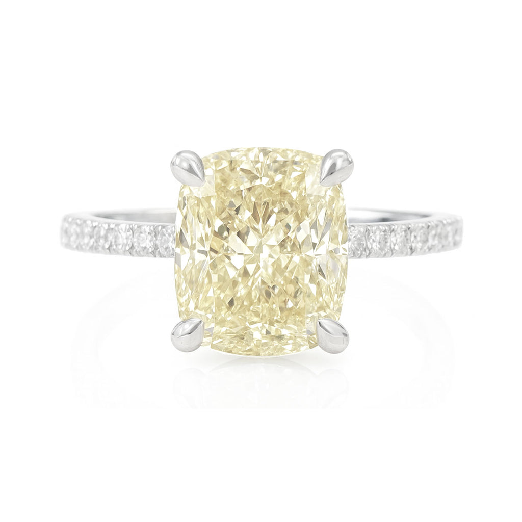 PT950 イエローダイヤモンドリング 2.248ct Light Yellow VS2 クッション