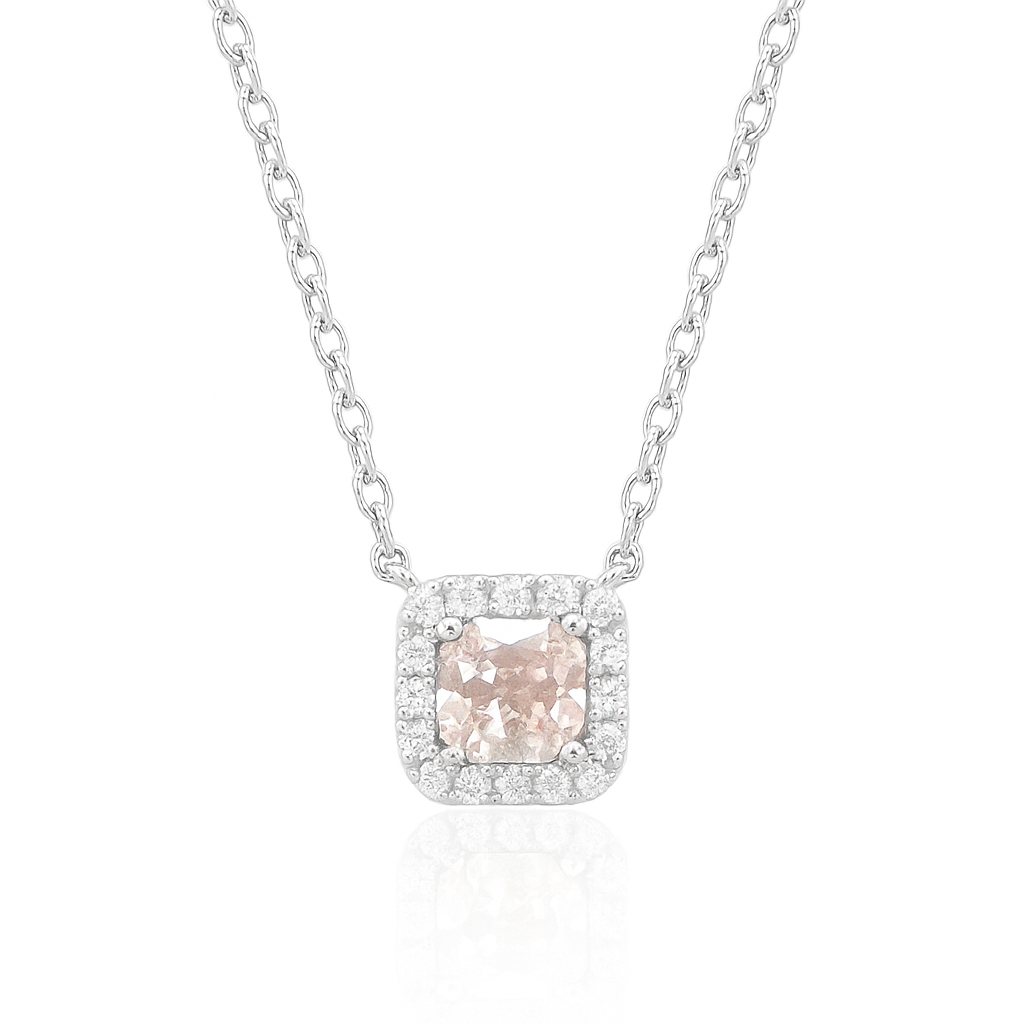 PT950/850 ピンクダイヤモンドペンダントネックレス 0.786ct Faint Pink SI2 クッション