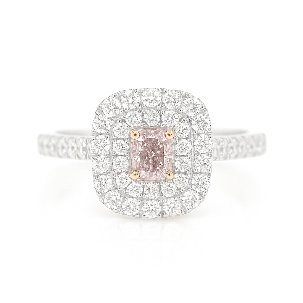 PT900 ピンクダイヤモンドリング 0.25ct SI2 Very Light Pink クッション