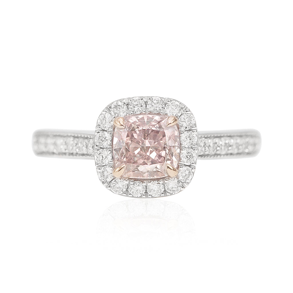 AU750 ピンクダイヤモンドリング 0.811ct Fancy Pink SI2 クッション