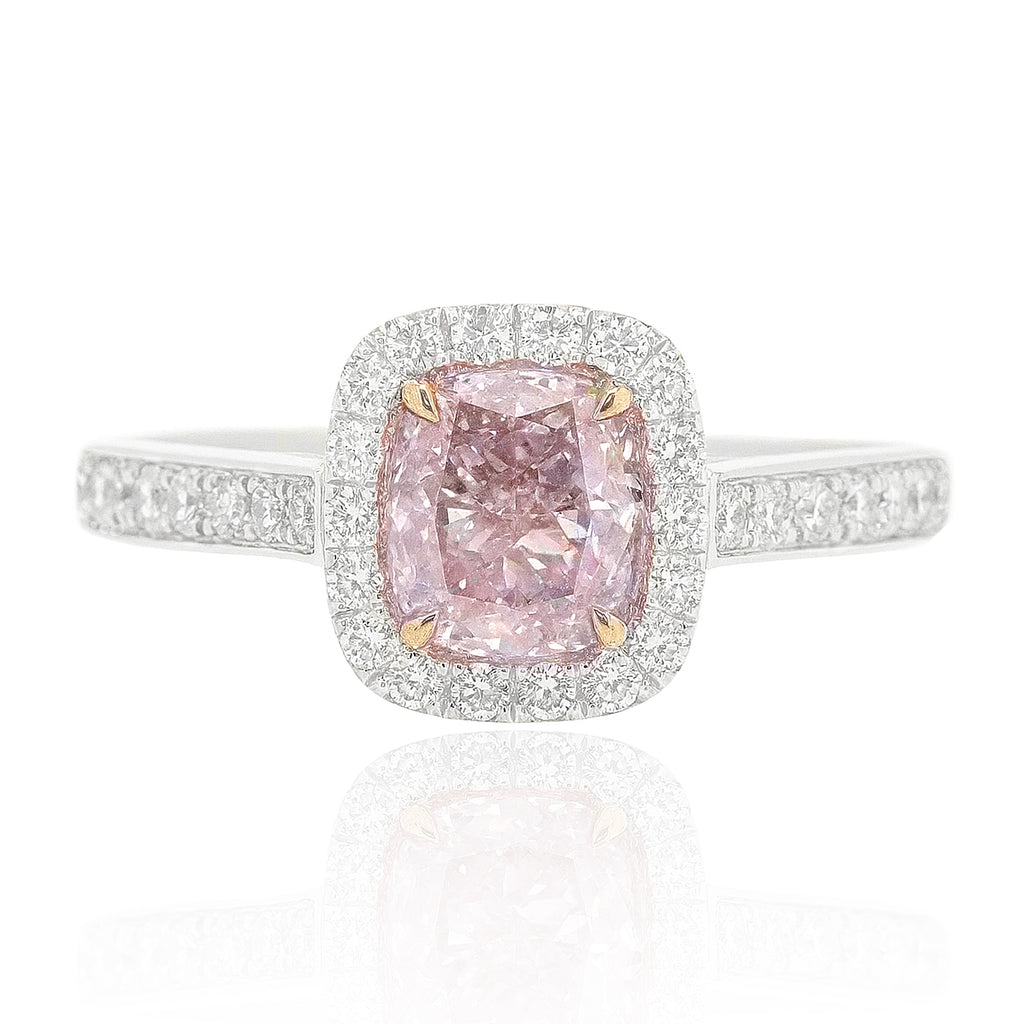 18K ピンクダイヤモンドリング 0.97ct Fancy Light Purplish Pink SI2 クッション