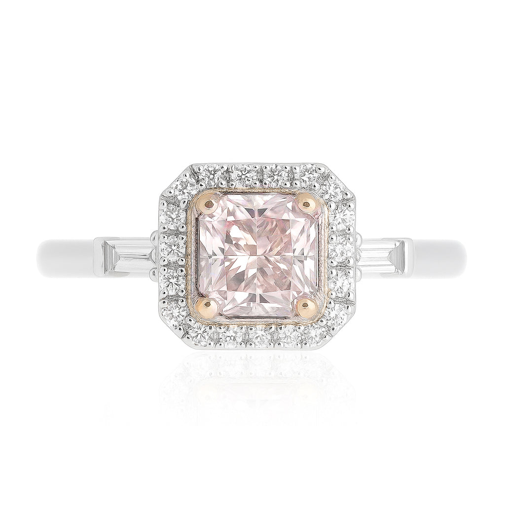 PT900 ピンクダイヤモンドリング 0.777ct Very Light Pink SI1 ラディアント