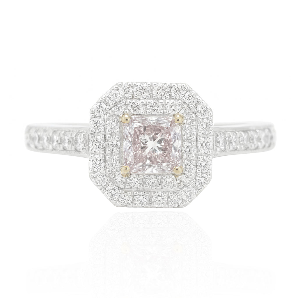 PT900 ピンクダイヤモンドリング 0.817ct Very Light Brownish Pink SI2 ラディアント