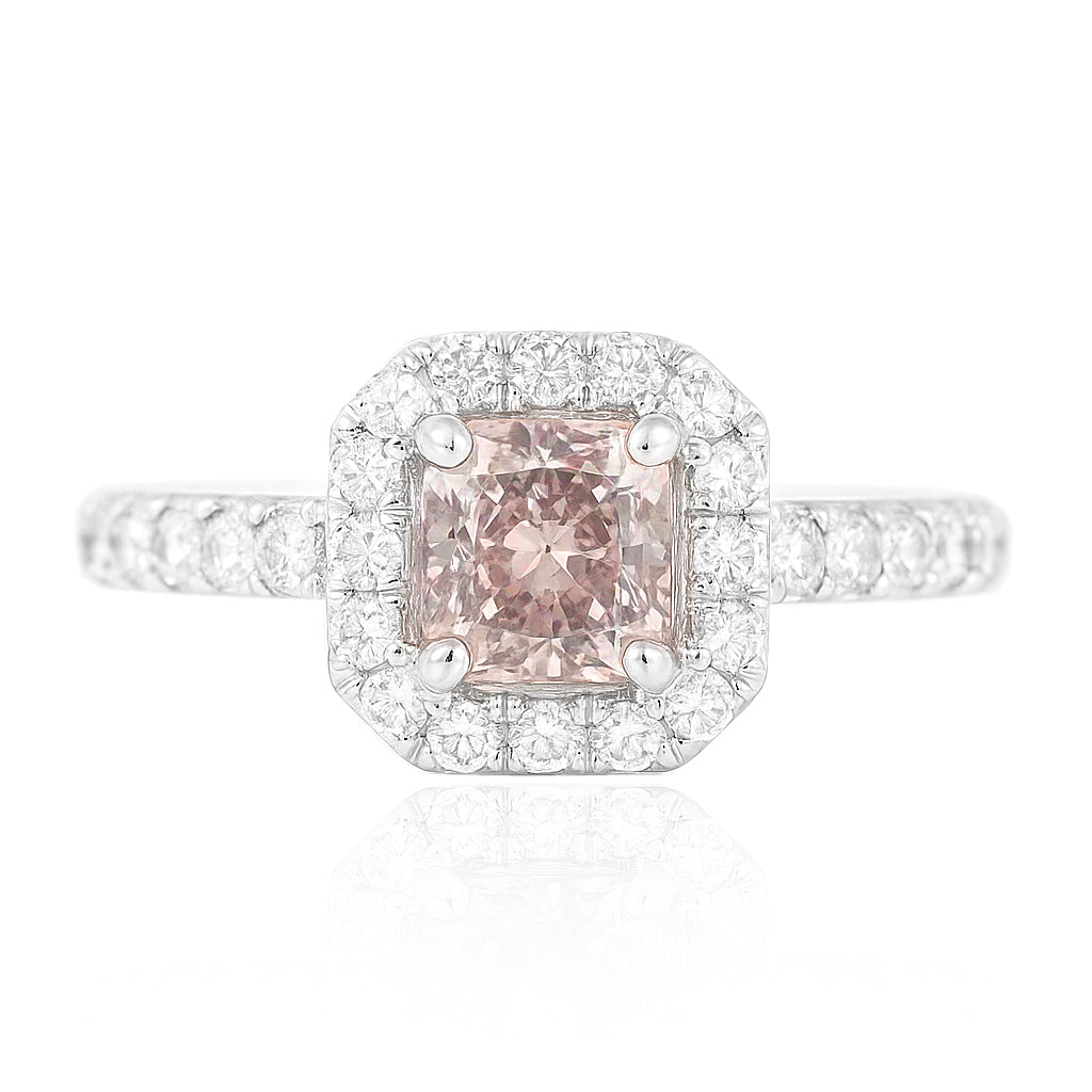 PT900 ピンクダイヤモンドリング 1.213ct Fancy Orangy Pink SI2 ラディアント