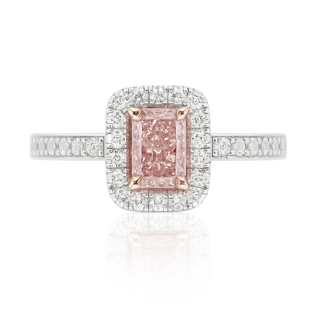 AU750 ピンクダイヤモンドリング 0.903ct Light Brownish Pink SI2 ラディアント