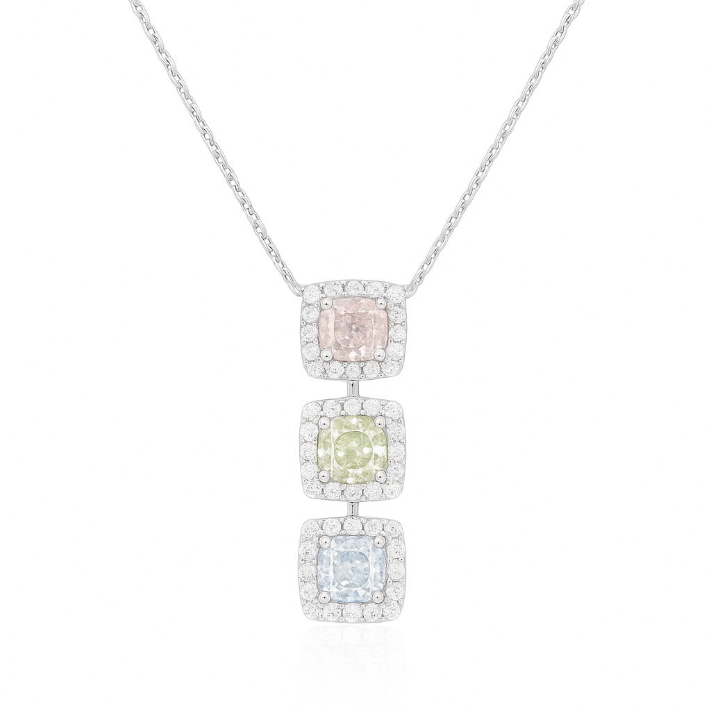 グリーンダイアモンドネックレス クッション 3色 ピンクとグリーンとブルー 1.557ct VS1&SI2 画像