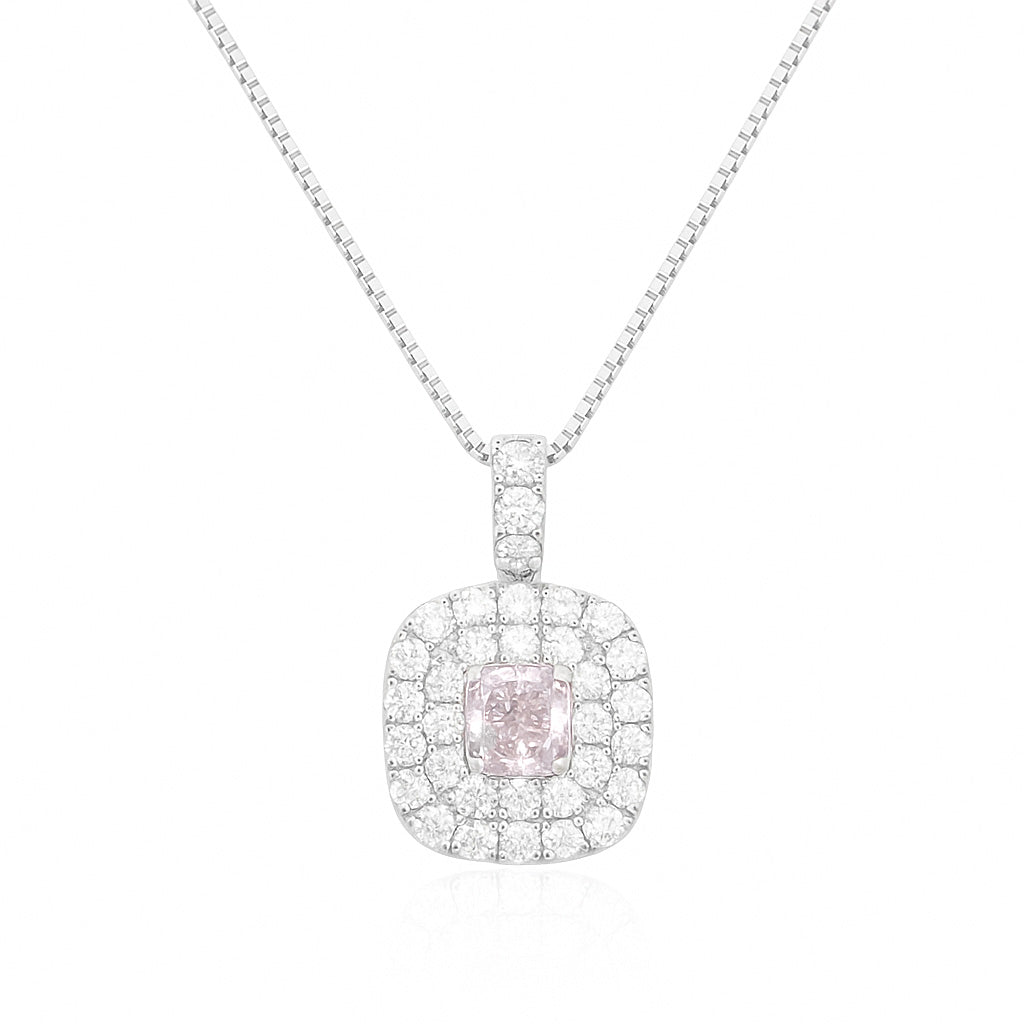 PT950/850 ピンク ダイヤモンドペンダントネックレス 0.71ct Very Light Purplish Pink VS2 クッション
