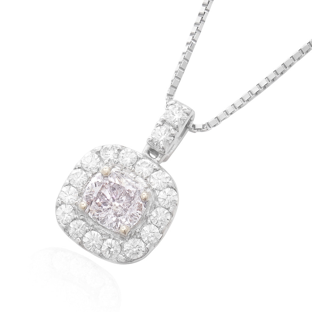 PT950/850 ピンク ダイヤモンドペンダントネックレス 0.71ct Very Light Purplish Pink VS2 クッション