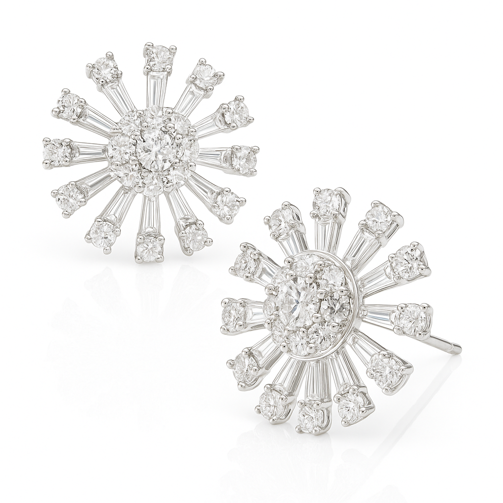 PT900 花柄 ラウンドダイヤモンド イヤリング 1.4ct