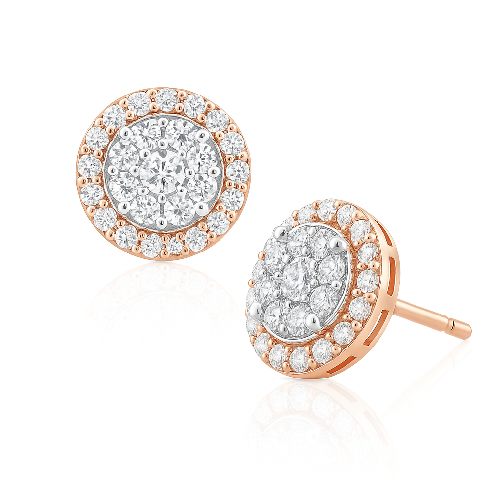 無色ラウンドダイヤモンド イヤリング 調性可能デザイン - 1.14ct 18K ローズゴールド