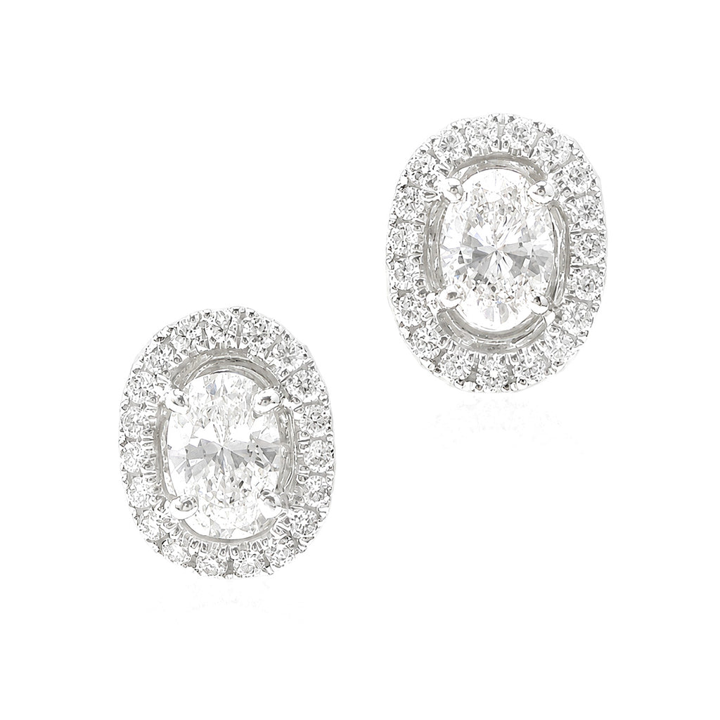 18KWG ほぼ無色F-G 天然ダイヤモンドピアス 0.888ct オーバルカット