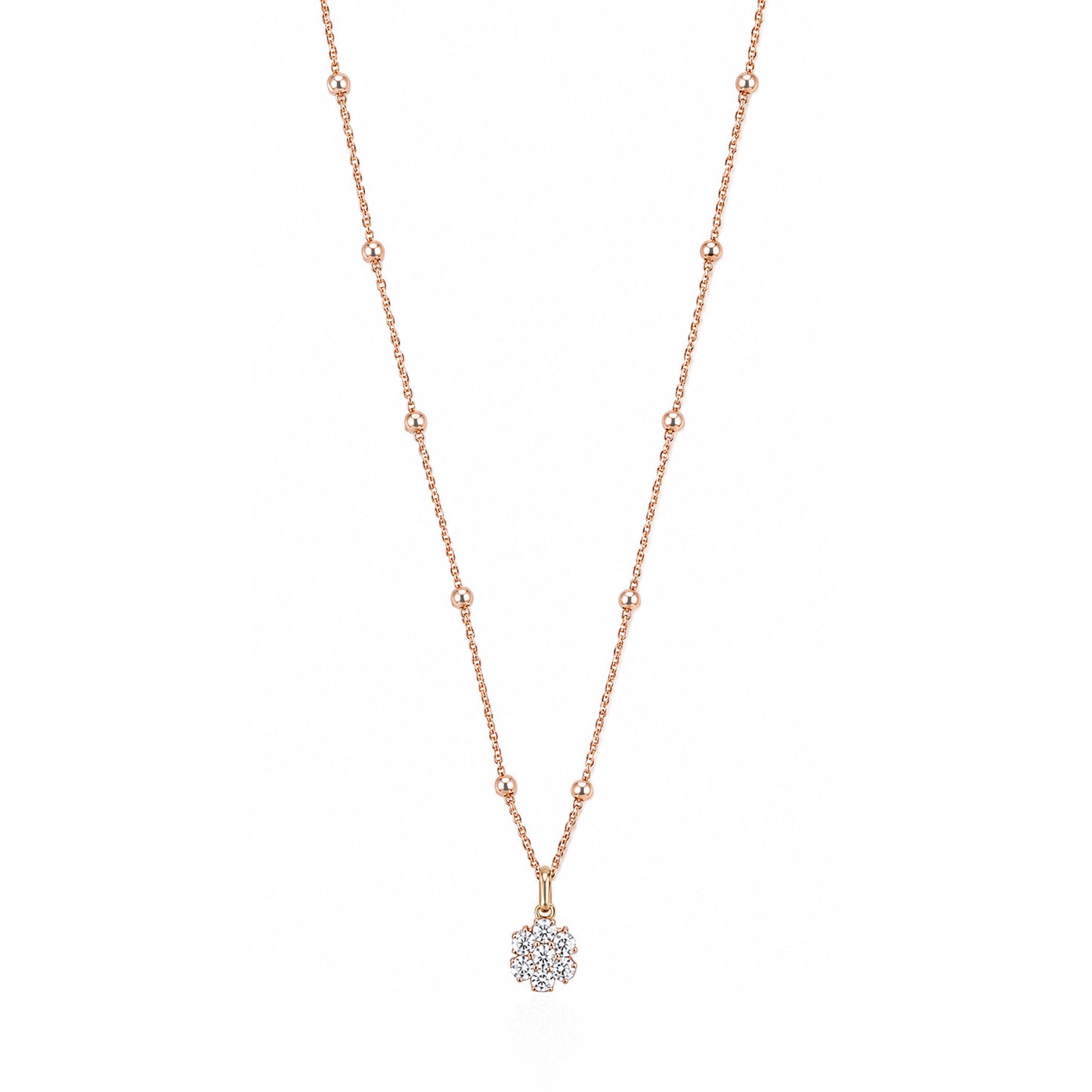 18KPG 花柄 ラウンドダイヤモンド ペンダントネックレスクラスター 0.28ct