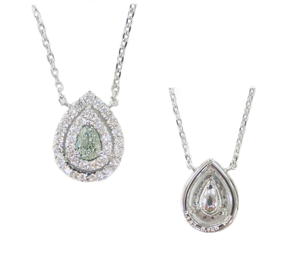 Mael ペアシェイプ・ライトグリーンダイヤモンドネックレス 0.317ct 天然 SI-2 CGL