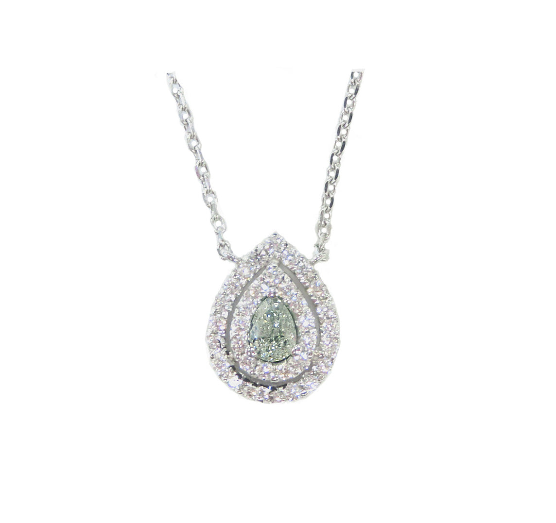 Mael ペアシェイプ・ライトグリーンダイヤモンドネックレス 0.317ct 天然 SI-2 CGL