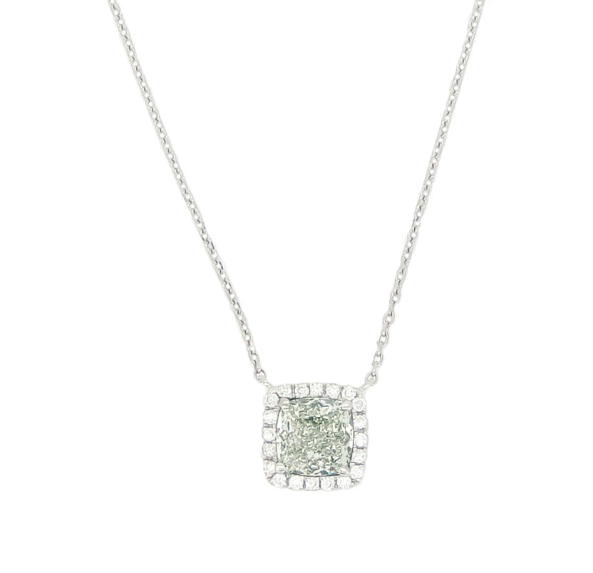Mael ライト・イエローグリーンクッションダイヤモンドネックレス 1.63ct 天然 SI-2 GIA ダイヤモンド画像