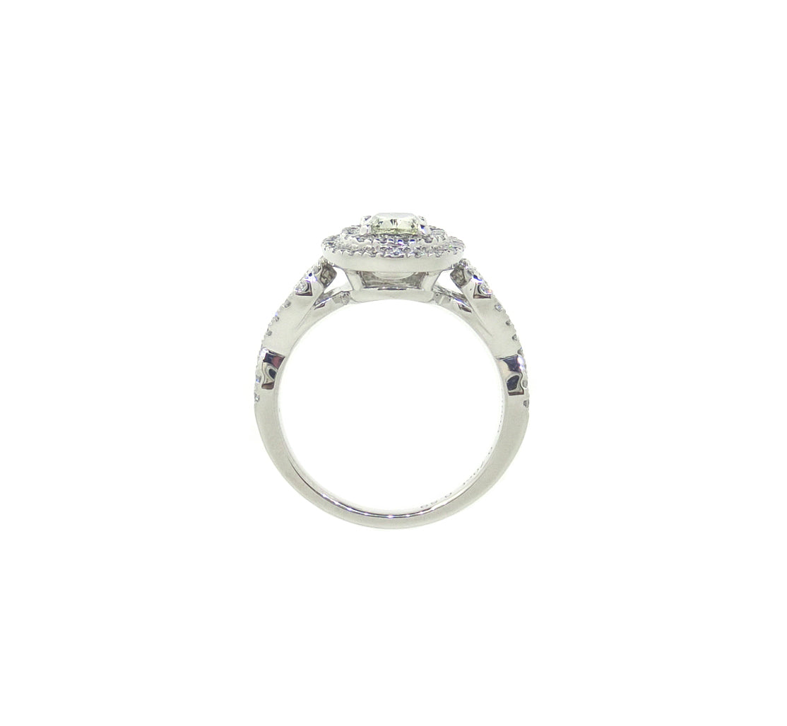 Mael ファンシーライト・グリーンイエロークッション・ダイヤモンドリング 1.29ct 天然 GIA SI-2 リング裏側画像