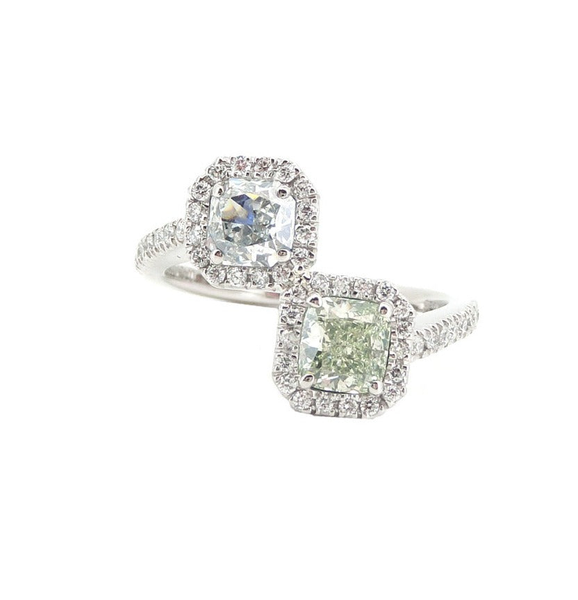 Mael ファンシーライトグリーン・ブルークッション・ダイヤモンド リング1.34ct 天然 CGL SI-2, VS-1 リング画像