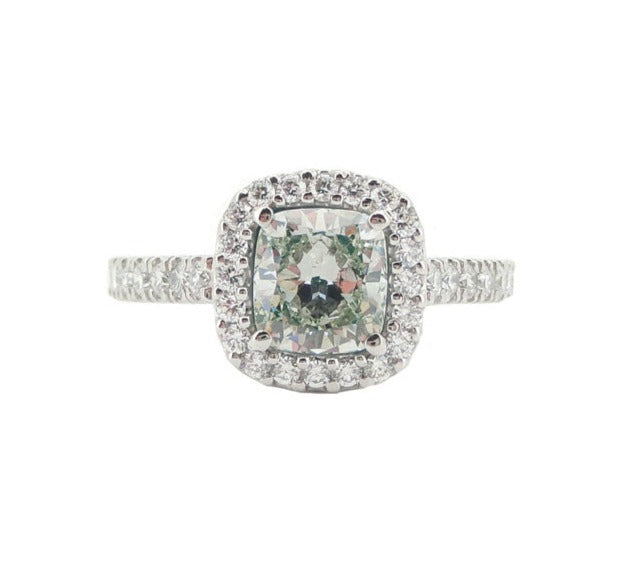 Mael ファンシーイエローグリーン クッション・ダイヤモンドリング 1.36ct 天然 SI-2 CGL リング画像