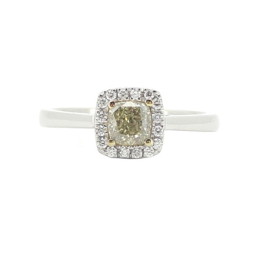 Mael ライトグリーンイエロークッション・ダイヤモンドリング 0.584ct 天然 SI-2 CGL リング画像