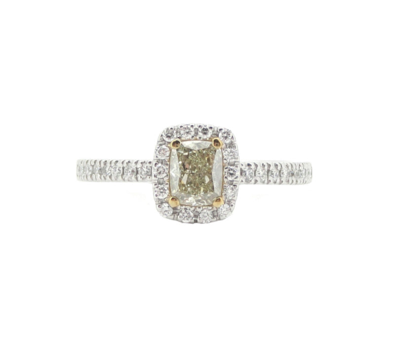 Mael ライト・グリーンイエロー クッション・ダイヤモンドリング 0.703ct 天然 SI-2 CGL リング画像