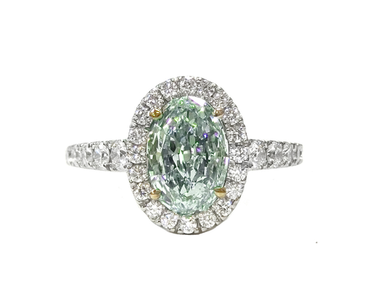 オーバルシェイプ・ライトグリーン天然ダイヤモンドリング 1.59ct GIA ダイアモンド画像