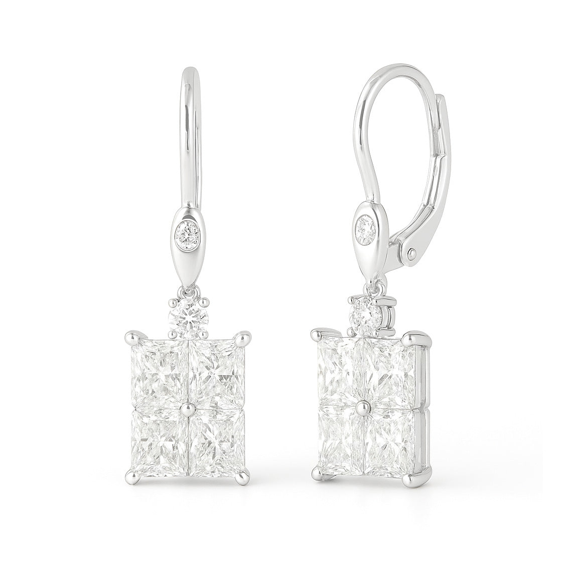 PT900/14K Diamond Earrings Radiant-cut 2.28ct
