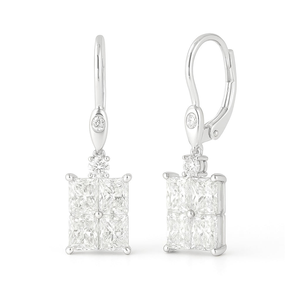 PT900/14K ダイヤモンドイヤリング ラディアント - 2.28ct