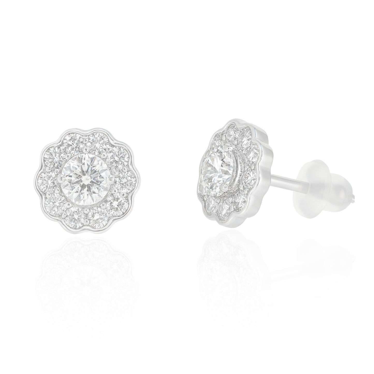 18K ほぼ無色G ダイヤモンドイヤリング ラウンド - 0.866ct