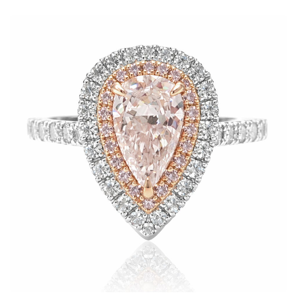 18KWG ピンクダイヤモンドリング 1.155ct Light Orangy Pink SI1 ペア