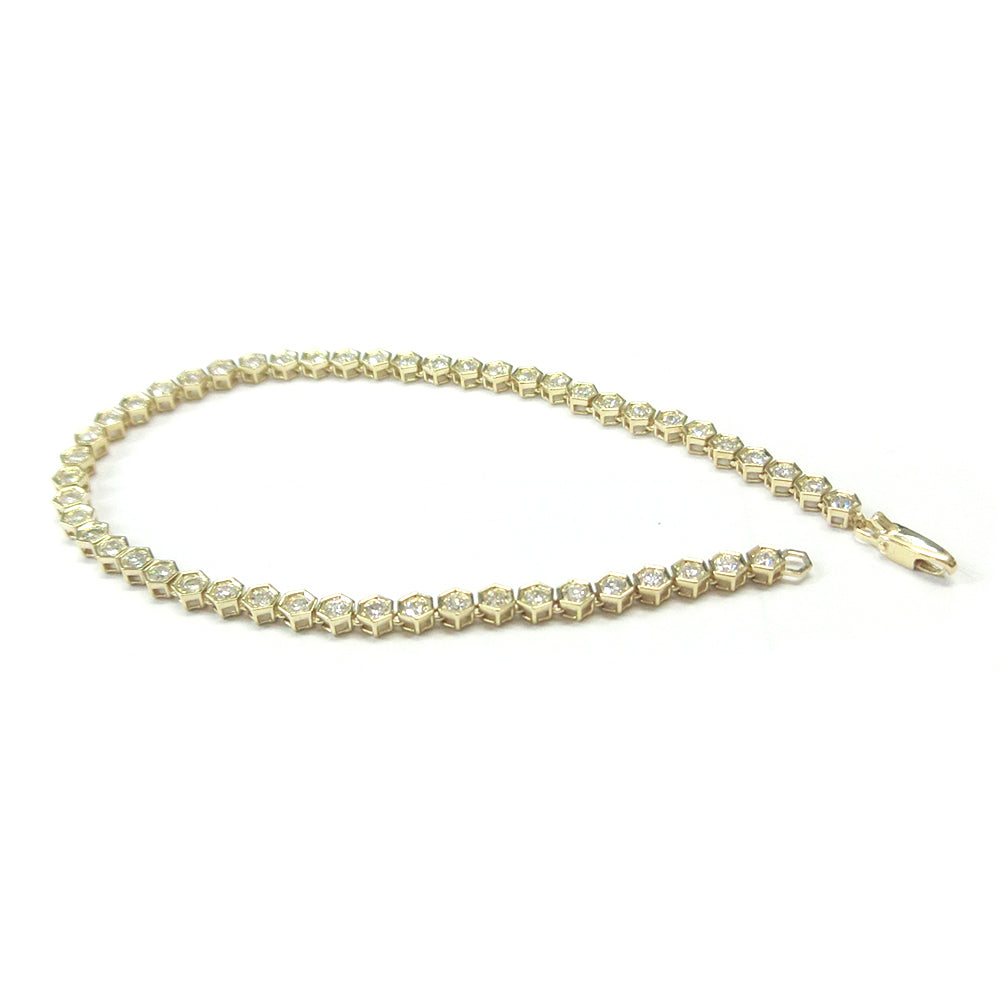 14KYG 天然ダイヤモンドテニスブレスレット ラウンドカット 六角形ベゼルセッティング 1.73ct