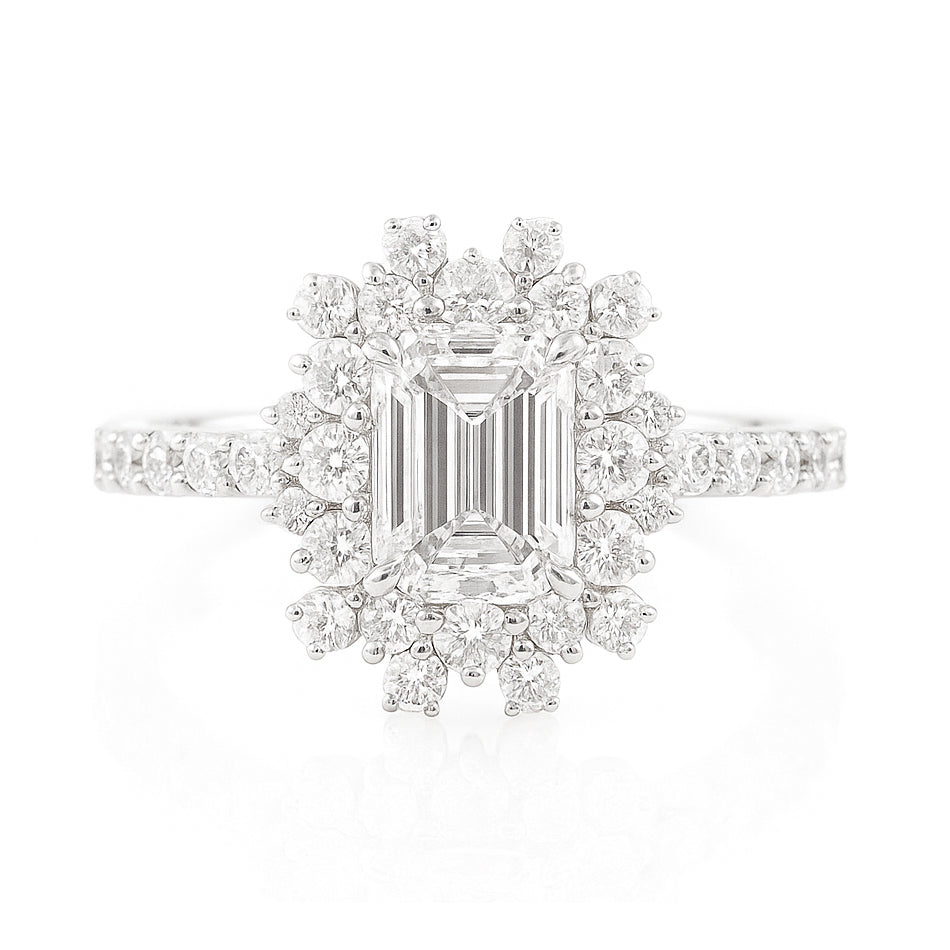 K18 ほぼ無色ダイヤモンドリング 1.807ct VS1 エメラルドカット