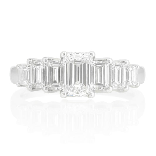 PT900 Emerald-Cut Diamond Seven-Stone Ring in Platinum - 1.237ct