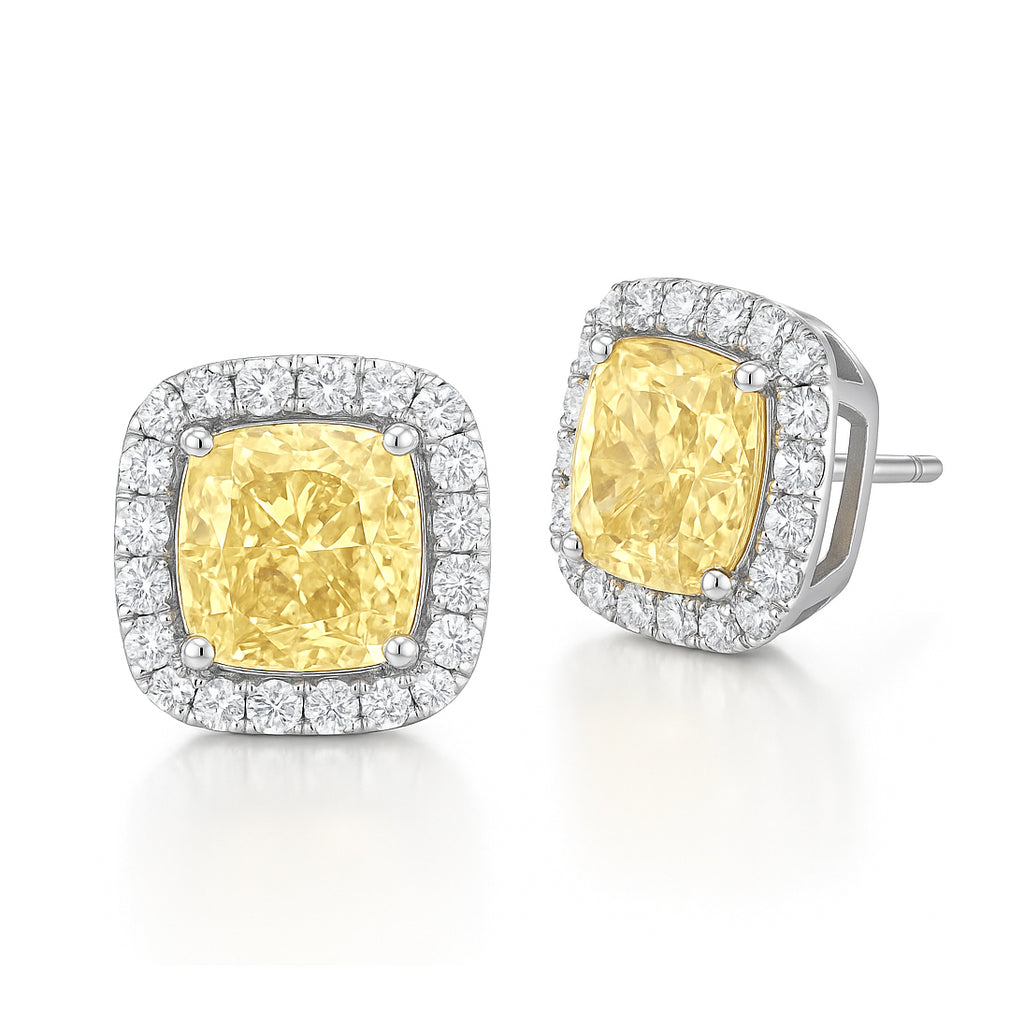 PT900 イエローダイヤモンドイヤリング 2.281ct Fancy Yellow SI2 クッション
